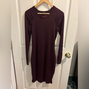 Burgundy Long Sleeve Motherhood Maternity Dress